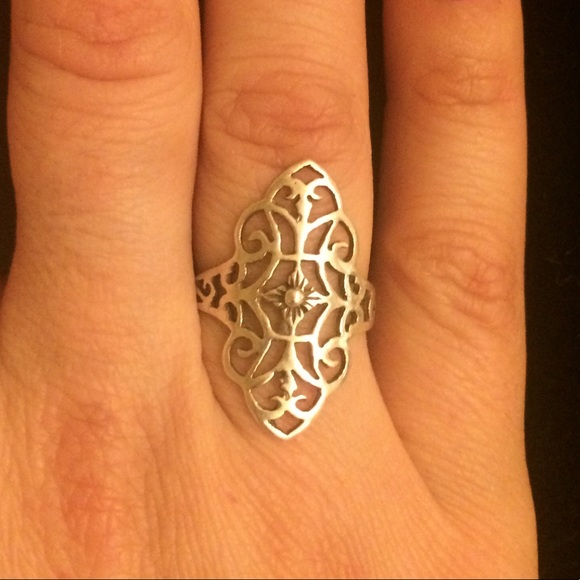 6 3/4 Silver Scroll Ring Vintage Art Nouveau - Picture 8 of 8